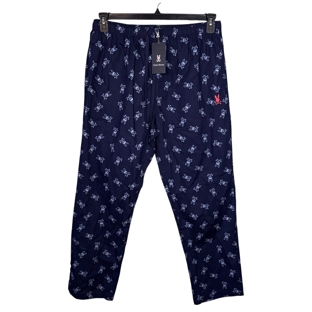 Psycho Bunny Mens Size Large Navy Blue Logo Cotton Lounge Pants PJ Bottoms NWT